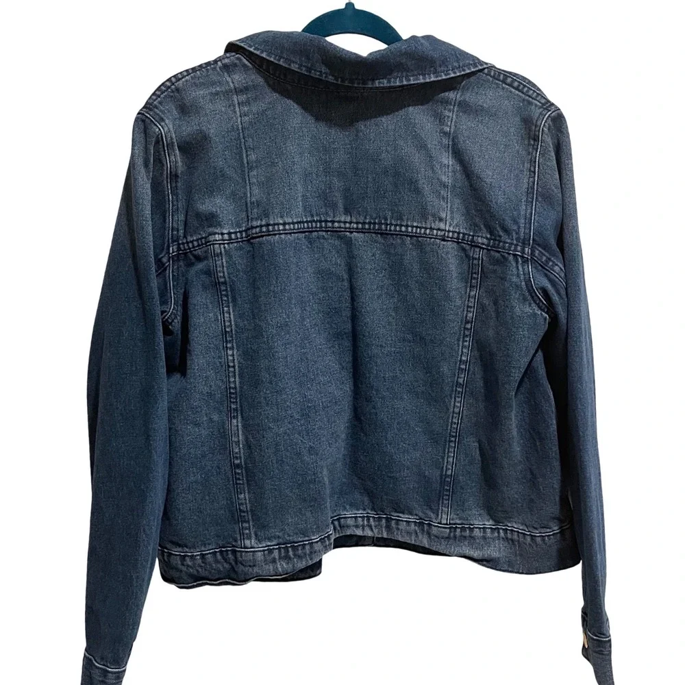 Michael Kors Denim Jacket Womens 1X Blue Classic Gold Button Trucker Jean Jacket